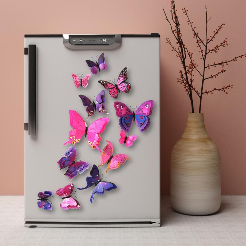 12pcs Butterfly Design Wall Sticker, Creative 3D Double Layer Butterfly Design Wall Decal, Decorative Sticker For Party Cake