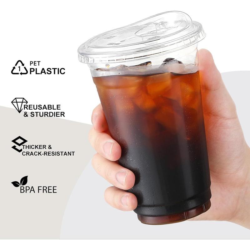 100 Sets 16 oz Crystal Clear Plastic Cups With Sip Lids, Disposable To Go Cups With Sip Through Lids for Iced Coffee, Smoothie, Milkshake, Cold Drinks