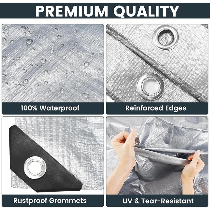 Heavy Duty Tarp Cover, Extra Thick Tarps Waterproof Tear and Rip Proof UV Resistant Tarpaulin with Reinforced Grommets and Edges