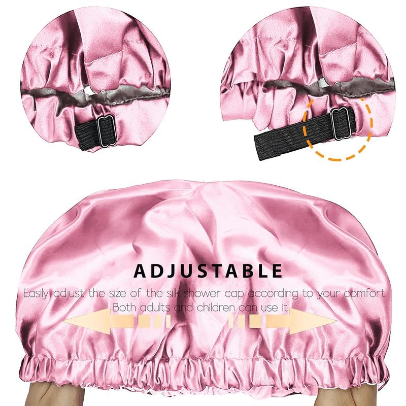 Shower Cap,Real Silk Lined Shower Cap for Women,Reusable ,Washable & Adjustable Size,Large Satin Shower Cap,for All Hair Styles (Pink