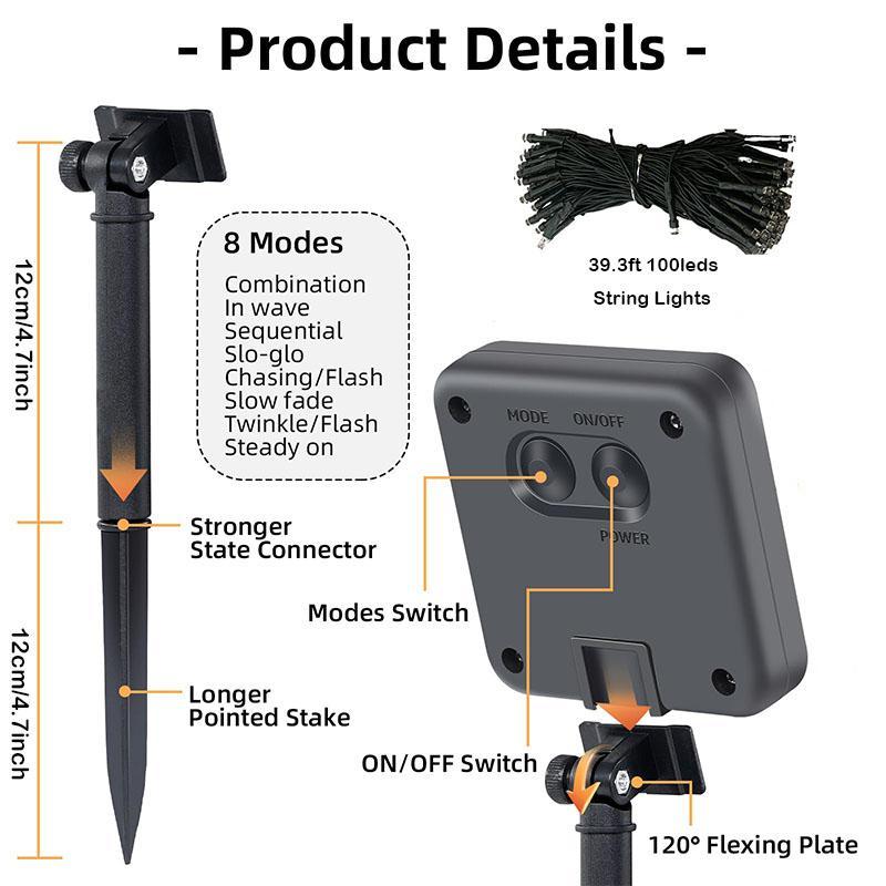Christmas Solar Powered String LED Lights, 100 LEDs Solar String Lights with 8 Lighting Modes, Waterproof Outdoor Lamp, Decoration Lighting for Wedding Party Garden Patio Decor