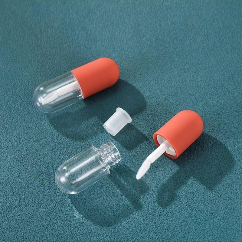 Mini Lip Gloss Tube with Brush Cap, 5 Counts Capsule Shape Empty Refillable DIY Lip Glaze Lip Oil Container, Travel Essentials