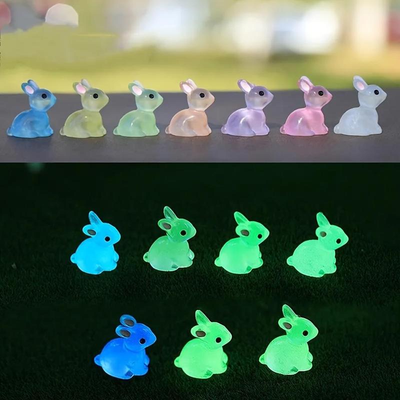 Random Color Cute Mini Resin Rabbit Desktop Ornament, 30pcs 50pcs Glow in The Dark Miniature Figurine, Bunny Miniature Garden & Home Decor