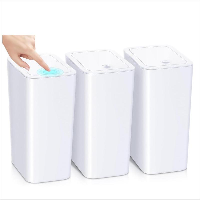 Dehuanity 3 Pack Bathroom Small Trash Can with Lid,10L   2.6 Gallon Slim Garbage Bin Wastebasket with Pop-Up Lid KEEP YOUR SPACE FRESH crown trash