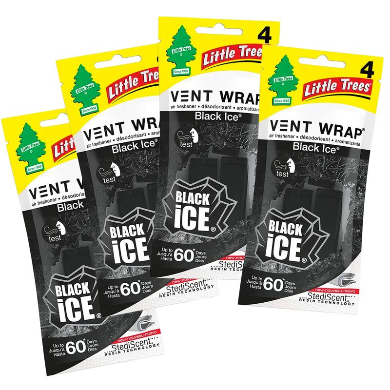 Little Trees Vent Wrap Air Freshener, Black Ice, 4 Packs of 4