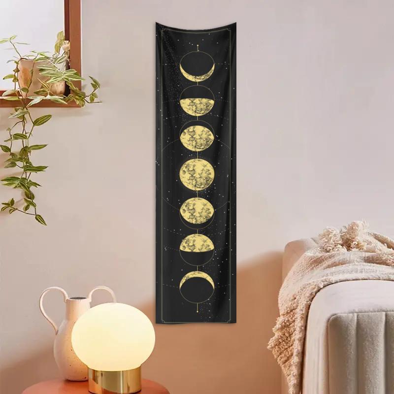 Moon & Plant Print Posters Tapestry for Home Decor, 1 Count Home Decor Boho Moon Phase Wall Hanging Ramadan Decorations, Ramadan Wall Decor for Home Bedroom & Living Room, Cool Bedroom Accessories