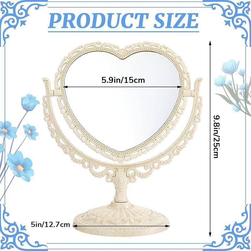 Heart Shaped Mirror Double Sided Dresser Mirror Vintage Mirror Makeup Mirror  Mirror for Dressing Bathroom Bedroom(Pink)