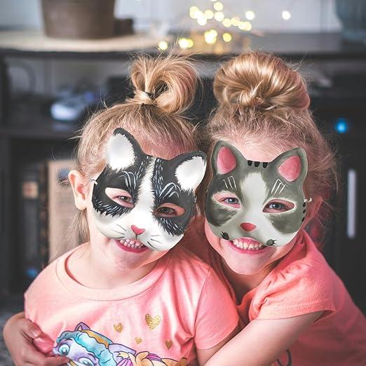 10pcs Cat Masks to Paint White Paper Mask Blank Pulp Masks to Decorate,Mask Painting for Kids DIY Halloween Mask