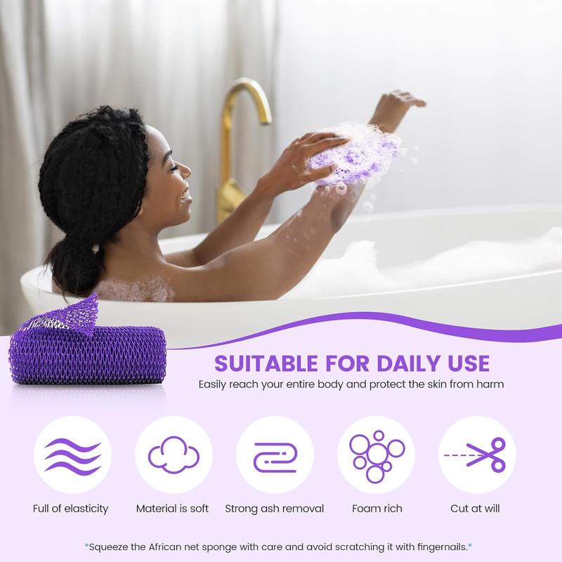 Net Sponge, Authentic   Scrubber for Bath and Shower, Multiple Textures with Gentle Deep  and Rich Lather for All  (Purple)