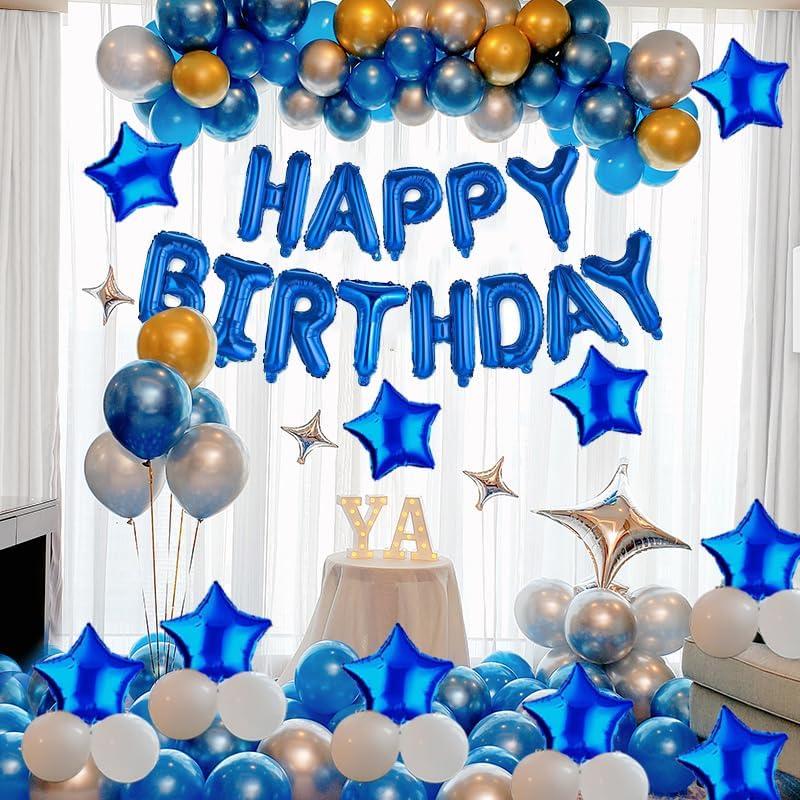 Happy Birthday Letter Balloon Set, Happy Birthday Balloon Banner Party 16 Inch 3D Aluminum Foil Inflatable Letter kit set Banner Balloons Birthday Party Decorations Supplies Party (Blue)