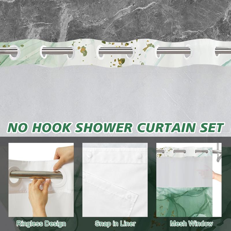 Shower Curtain Set - Hookless Shower Curtain with Snap Liner for Bathrooms with See-Through Top Window (With Rustproof Grommets, Waterproof, Elegant, Lightweight, Standard Size Shower Curtain for Bathrooms) Machine Washable, Holiday Decorations