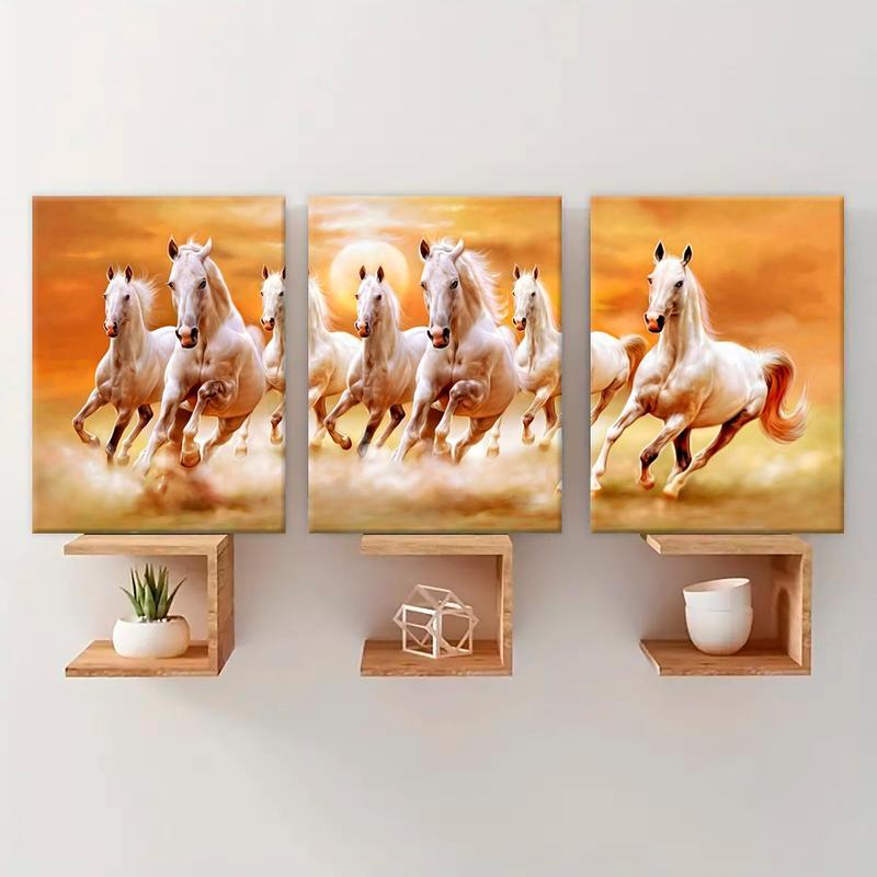 Horse Running Pattern Canvas Painting with Frame, 3 Counts set Modern Animal Art Painting, Canvas Art Wall Art Decor for Home Living Room Bedroom Office, Wall Art Painting Room Decor, Christmas 2024 Ornament, Christmas Gift Ideas, Stocking Stuffers