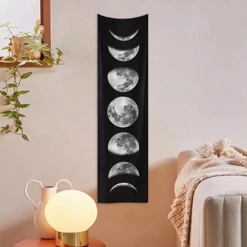 Moon & Plant Print Posters Tapestry for Home Decor, 1 Count Home Decor Boho Moon Phase Wall Hanging Ramadan Decorations, Ramadan Wall Decor for Home Bedroom & Living Room, Cool Bedroom Accessories