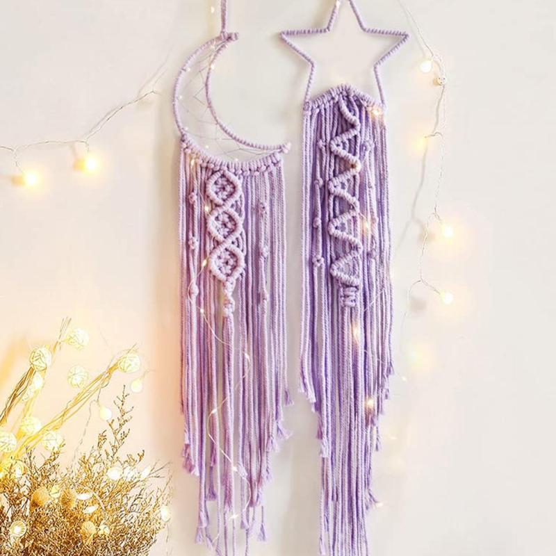 Hand Woven Lace Stars Moon Dreamcatcher Wall Hanging Decor without Lights, 1 Set Hanging Wall Art Ornaments for Home Wedding Living Room Bedroom Decor, Decorations for Home, Fall Decor, Gifts for Girlfriend, Home Decor