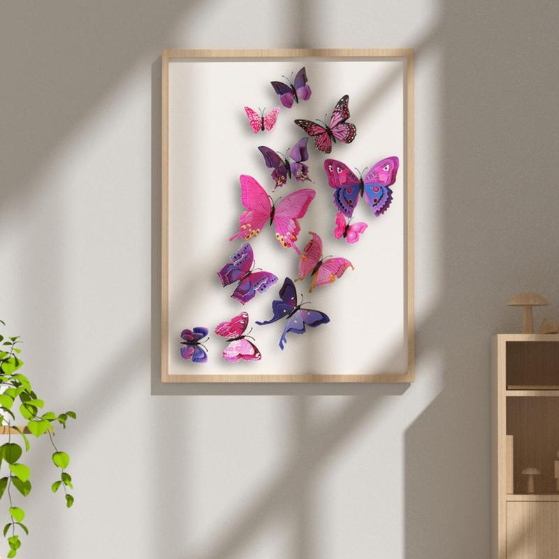 12pcs Butterfly Design Wall Sticker, Creative 3D Double Layer Butterfly Design Wall Decal, Decorative Sticker For Party Cake