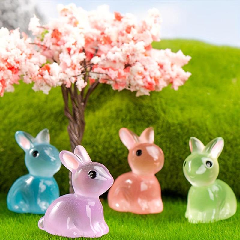 Random Color Cute Mini Resin Rabbit Desktop Ornament, 30pcs 50pcs Glow in The Dark Miniature Figurine, Bunny Miniature Garden & Home Decor