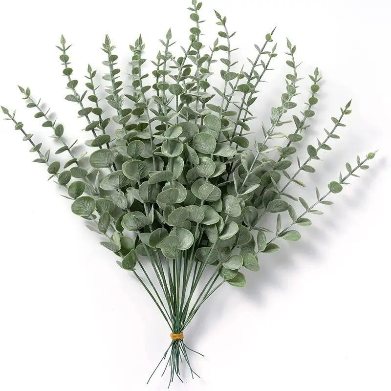 Romantic Spring Decor Artificial Eucalyptus Leaves, 12pcs Home Decor Simulated Decorative Plants, Greenery Ornaments For Home Wedding Party Office Use