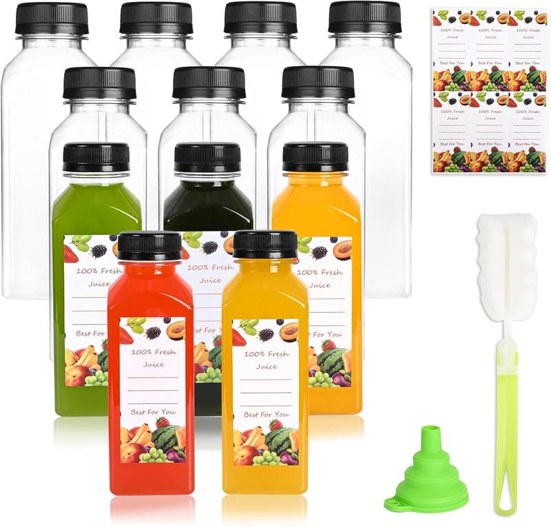 12  Plastic Juice Bottles with Caps, 12oz Reusable Juice Containers with Tamper Proof Lids, Clear Juice Bottles for Juicing, Milk, Smoothie, Drinking, and Other Beverages