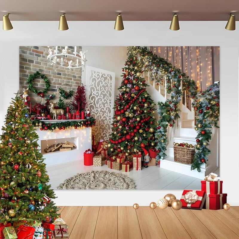 Christmas Tree Pattern Photo Backdrop, 1 Count Holiday Party Decoration Banner, Festive & Party Supplies for Home Living Room Bedroom Kitchen