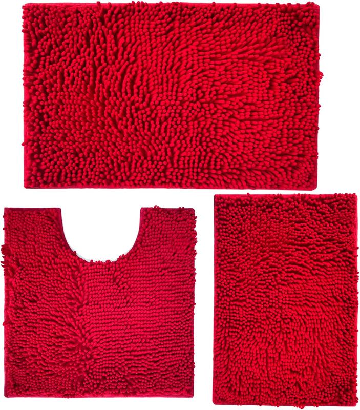 Red Bathroom Rugs Non Slip Thick Bath Mat Sets 3 count, Thickened Bath Mats for Bathroom,Bath Rugs Quick Dry Machine Washable for Shower Mat-Rugs for Living Room-Christmas Decorations Bathroom Set