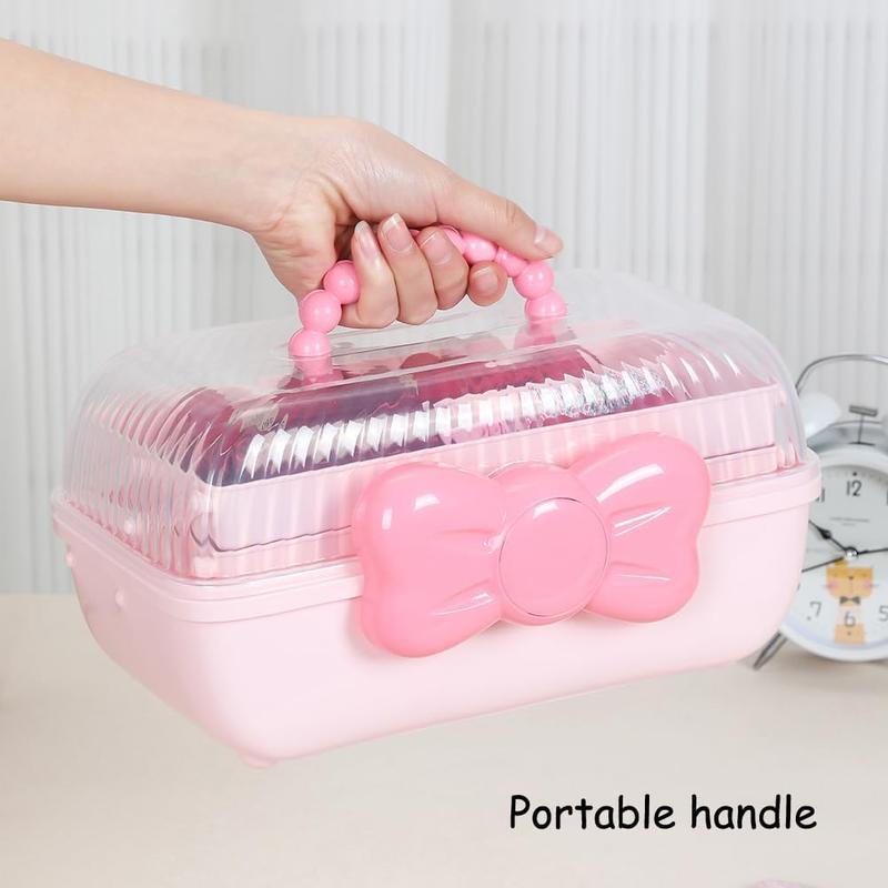 Cute Girls Hair Accessories Storage Box, Plastic Hair Ties Holder Hair Clips Container Headbands Organizer Gift for Girls Multipurpose Organizer (Pink)