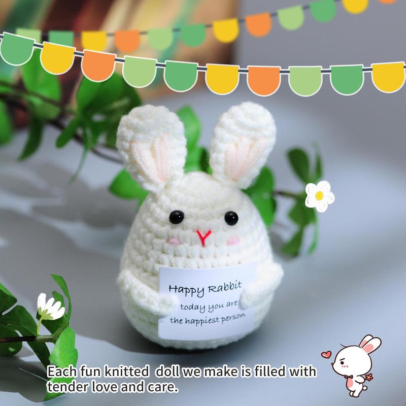 Cute Cartoon Happy Rabbit Design Crochet Ornament, 1 Count Creative Handmade Crochet Decoration Craft Gift, Home Decor Supplies for Living Room Bedroom Office