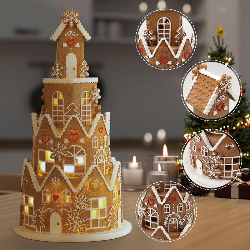 Gingerbread House christmas cute valentine festive village Town ornament light home holiday party decor figurine birthday gift home decoration