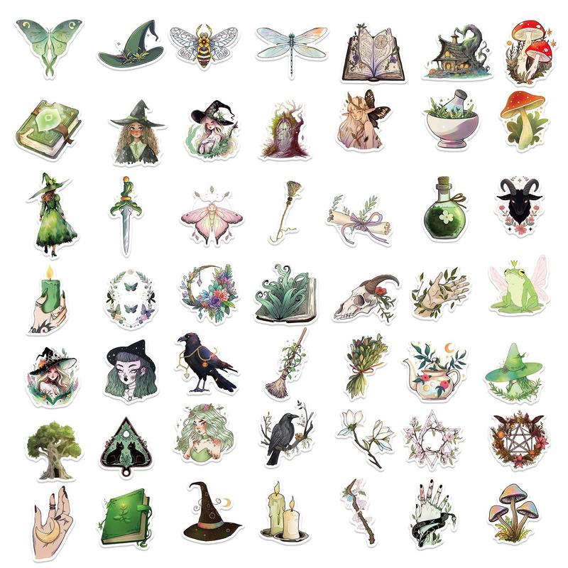 Forest Witch Themed Sticker, 50pcs set Cute Cartoon Sticker, DIY Decorative Sticker for Phone Case, Computer, Guitar, Bag, Water Cup, Scrapbook