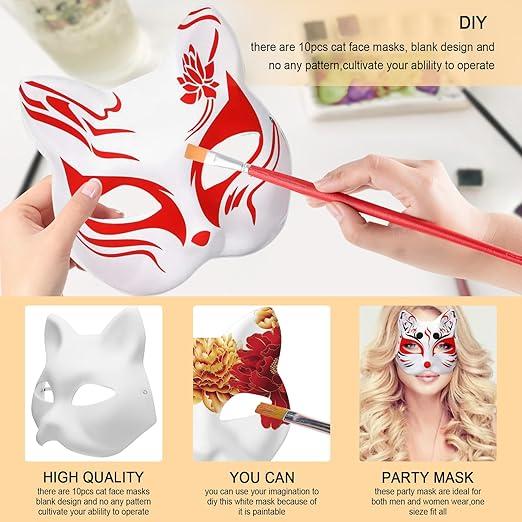 10pcs Cat Masks to Paint White Paper Mask Blank Pulp Masks to Decorate,Mask Painting for Kids DIY Halloween Mask