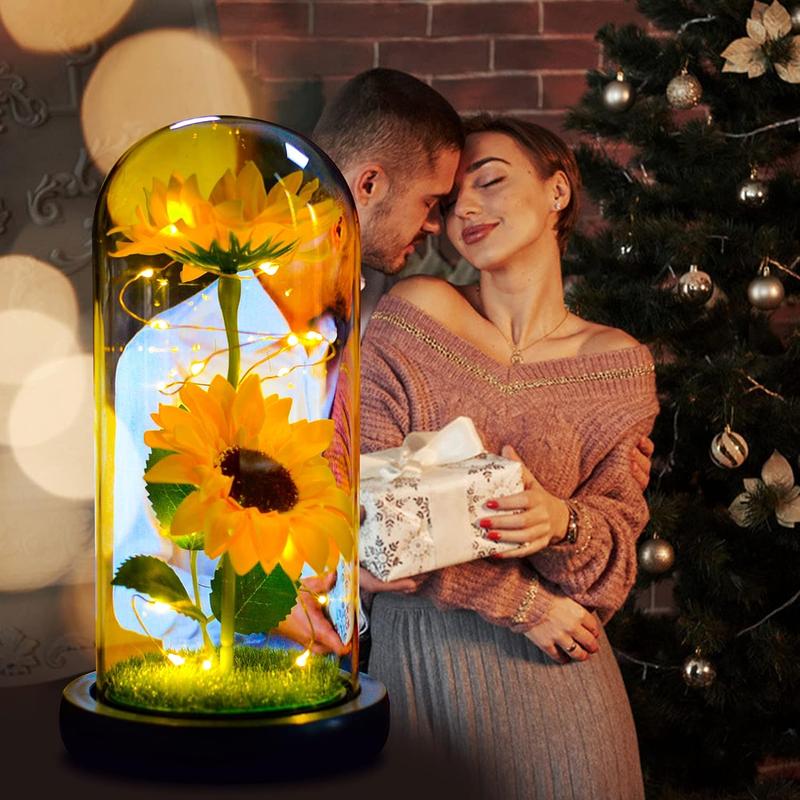 Sunflower Gifts for Women,Birthday Gifts for her,Sunflowers Artificial  in Glass Dome, Gifts for Xmas,Valentine Day,Wedding,Mothers Day,Anniversary (Yellow)