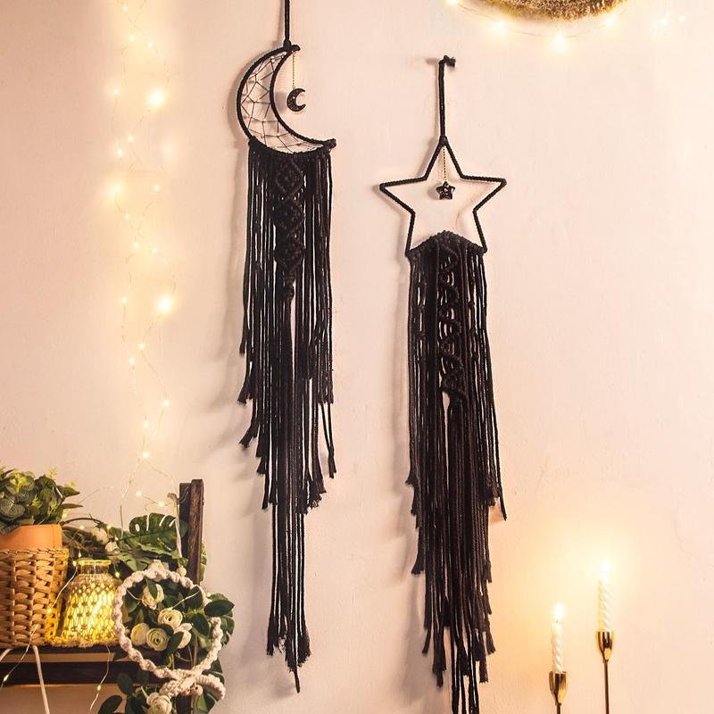 Hand Woven Lace Stars Moon Dreamcatcher Wall Hanging Decor without Lights, 1 Set Hanging Wall Art Ornaments for Home Wedding Living Room Bedroom Decor, Decorations for Home, Fall Decor, Gifts for Girlfriend, Home Decor