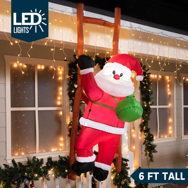 Christmas Gift 6ft Tall LED Inflatable Climbing Santa Decoration