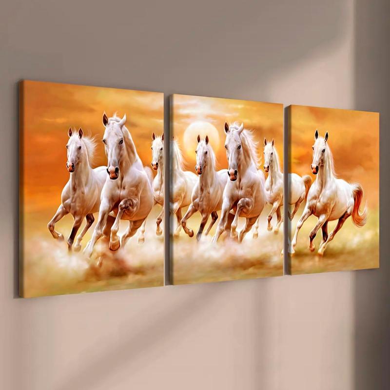 Horse Running Pattern Canvas Painting with Frame, 3 Counts set Modern Animal Art Painting, Canvas Art Wall Art Decor for Home Living Room Bedroom Office, Wall Art Painting Room Decor, Christmas 2024 Ornament, Christmas Gift Ideas, Stocking Stuffers