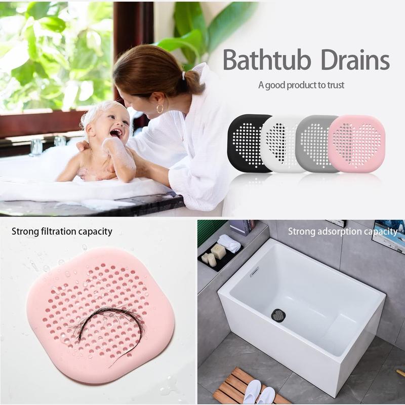 2 Pack Shower Drain Hair Catcher Pink Bathroom Accessories Durable Silicone Drain Cover Hair Stopper with Suction Cups for Shower Kitchen Bathroom Heart Shape-pink