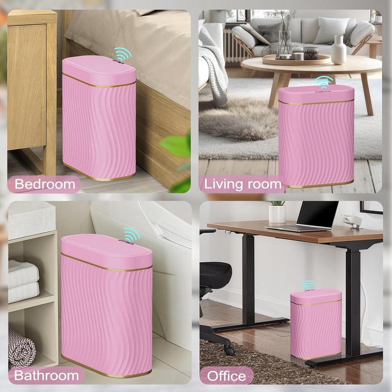 Bathroom Small Trash Can with Automatic Touchless Lid, 2.6 Gallon  Garbage Can Narrow  Trash Bin for Bedroom, Office, Living Room-Pink