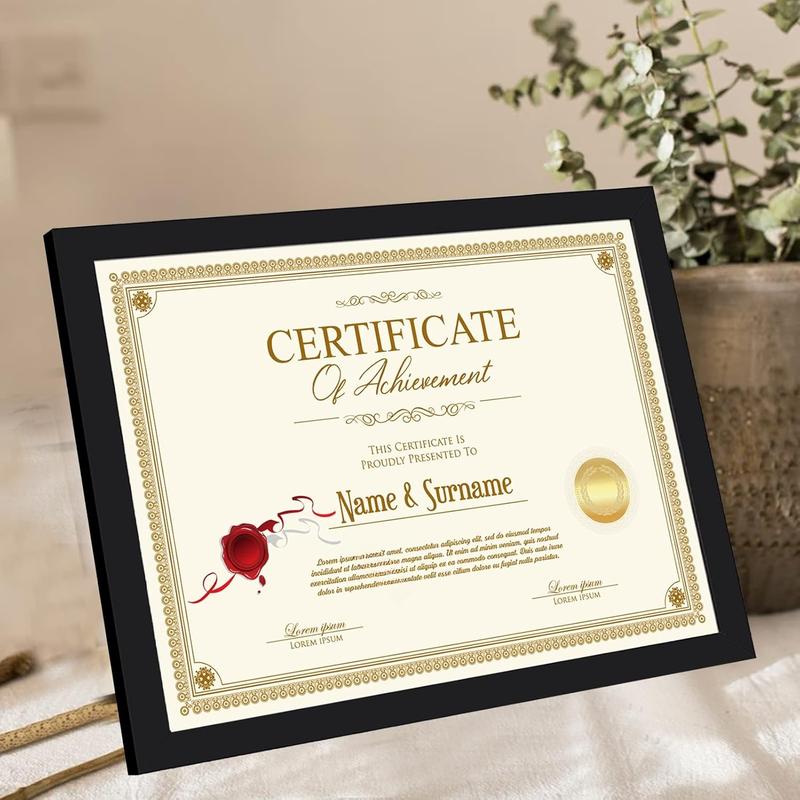 8.5x11 Document Frame Certificate Diploma Frame with High Definition Glass, 5 Pack Picture Frames for Wall and Tabletop, Black Decor Gift