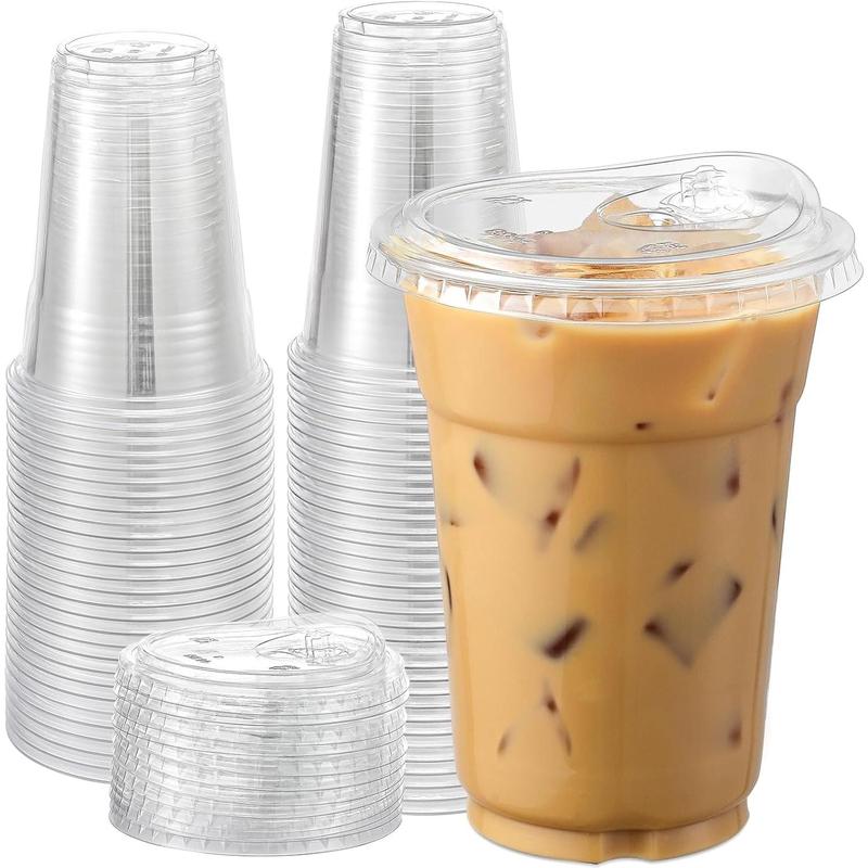 100 Sets 16 oz Crystal Clear Plastic Cups With Sip Lids, Disposable To Go Cups With Sip Through Lids for Iced Coffee, Smoothie, Milkshake, Cold Drinks