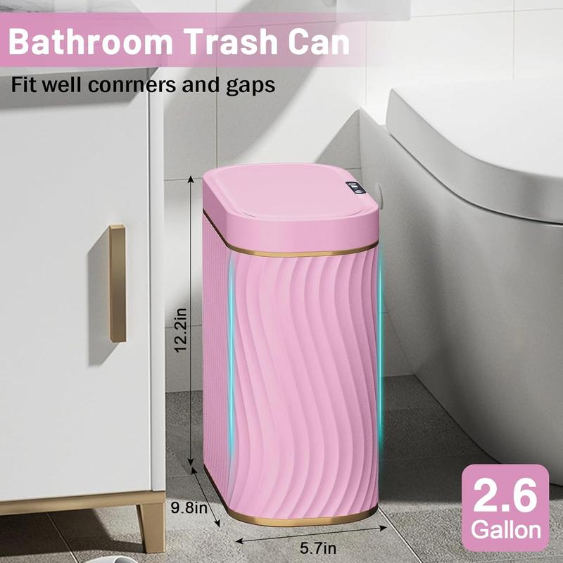 Bathroom Small Trash Can with Automatic Touchless Lid, 2.6 Gallon  Garbage Can Narrow  Trash Bin for Bedroom, Office, Living Room-Pink