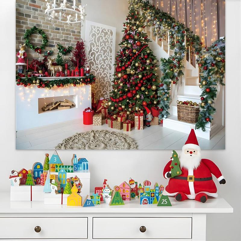 Christmas Tree Pattern Photo Backdrop, 1 Count Holiday Party Decoration Banner, Festive & Party Supplies for Home Living Room Bedroom Kitchen