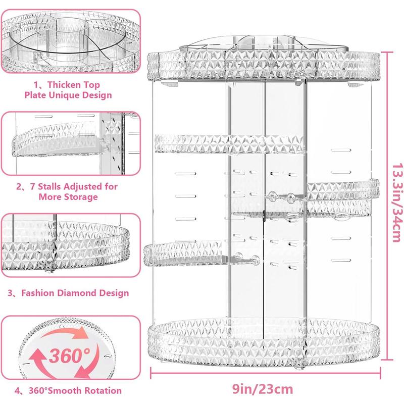 360° rotating 7-layer diamond pattern acrylic cosmetic storage box Organiser Plastic