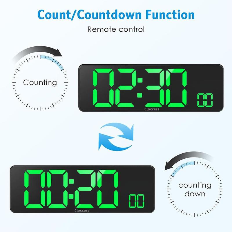 USB & Battery Charging Digital Wall Clock without Battery, 1 Count Remote Control Large Screen Wall Clock with Indoor Temperature Date Week Display, Countdown Digital Timer, Stocking Fillers Gift, Digital Clock