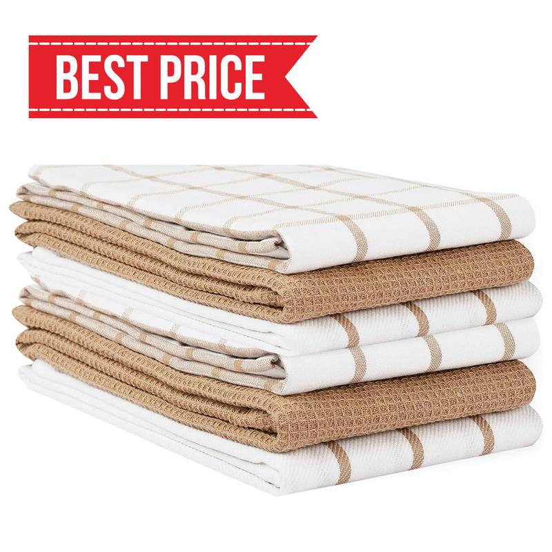 Kitchen Towels Set - Pack of 6 Cotton Dish Towels for Drying Dishes, 18”x 28”, Kitchen Hand Towels, Tea Towels, Premium Dish Towels for Kitchen ( Beige )