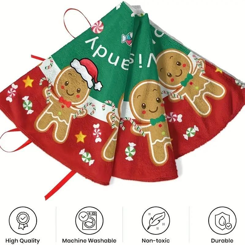 Gingerbread Man Pattern Christmas Tree Skirt, 1 Count Cute Cartoon Christmas Tree Skirt, Holiday Decor for Living Room Home Dining Room Office School