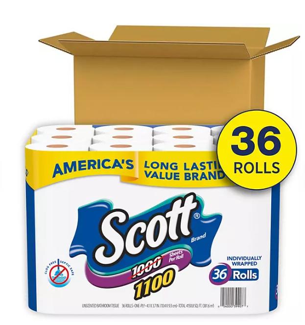 1100 1-Ply Toilet Paper (1100 sheets roll, 36 rolls) Wipes White