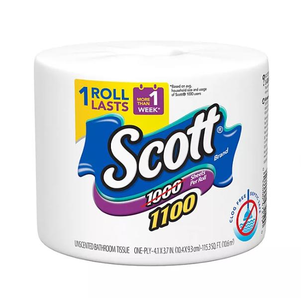 1100 1-Ply Toilet Paper (1100 sheets roll, 36 rolls) Wipes White