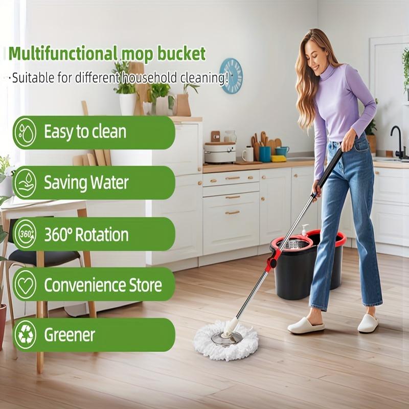 Rotating Mop and Bucket Suit, Bathroom Mop Bucket, School Bathroom, 360 ° Rotary Mop Bucket Mop Bucket System with 3 One Microfiber Mop Replacement Head and Stainless Steel Adjustable Handle for Floor Cleaning, Bucket Floor Cleaning System