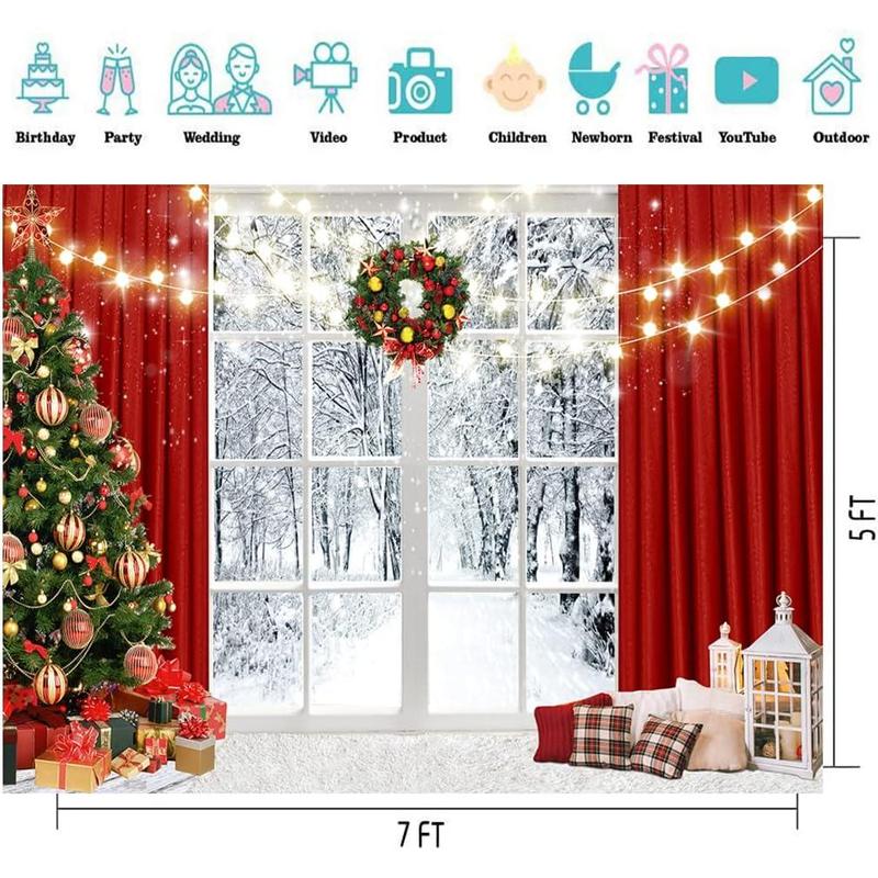 CYLYH 10x8ft Christmas Window Backdrop for Photography Winter Snow Scene Xmas Party Decorations Background Christmas Festival Party Banner Backdrop