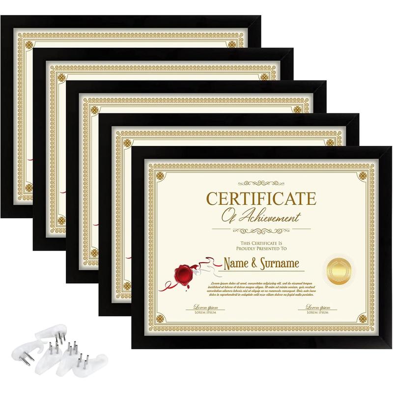 8.5x11 Document Frame Certificate Diploma Frame with High Definition Glass, 5 Pack Picture Frames for Wall and Tabletop, Black Decor Gift