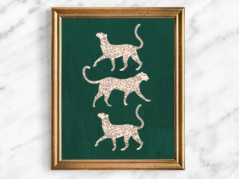 Leopard Giclee Art Print Women Office Decor Children's Bedroom Decor Living Room Wall Art Home Decor Green Interior Design Animal Painting