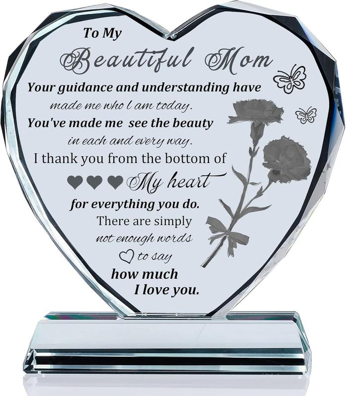 Birthday Gifts for Mom from Daughter , Mothers Day Heart-Shaped Glass Keepsake to My Beautiful Mom Gifts for Women Who Have Everything on Christmas Thanksgiving Day